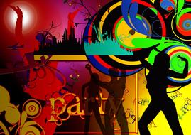 dancing silhouettes on a colored background as an illustration