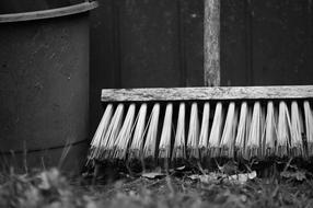 Bucket And Broom on grass, detail