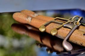 Close-up of the beautiful musical battery, with the reflection