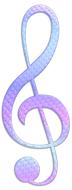 drawn violet-blue treble clef on white background