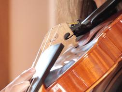 violin on the musicianâs shoulder