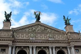 sculptures of angels at the Lviv Opera House