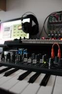 Beautiful and colorful synthesizer and other equipment in the music studio