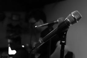 microphones in studio close-up on blurred background