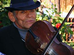 elderly musician with violin on the street