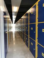 Blue and yellow lockers in the music library