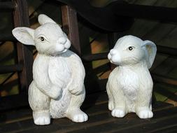 two white Rabbits, clay Figurines
