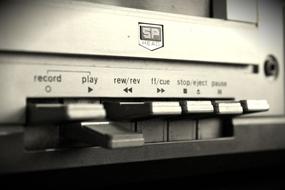 monochrome photo of a retro tape recorder