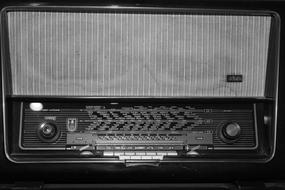 front view of vintage Radio receiver, black and white