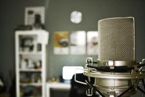 large gray microphone close-up on blurred background