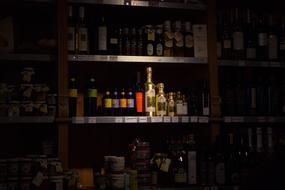 shop shelves with wine bottles