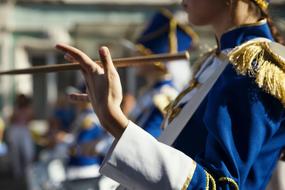 Drummers, uniformed girls on parade, detail, russia, syzran