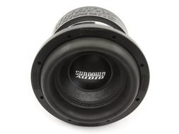 Black Sundown Audio subwoofer at white background