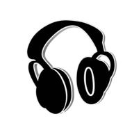 black headphones with white outline, drawing