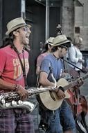 Music Group on street in Barcelona