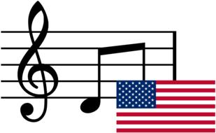 music notes and flag of usa banner drawing