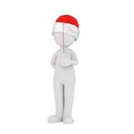 White figure in beautiful, red and white Santa hat, at white background, on clipart