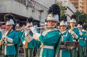 asian marching band parading