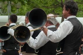 male brass band plays outdoor