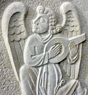 Angel playing stringed instrument, Stone Relief