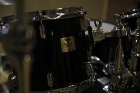 black and silver Drum set, detail