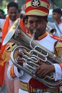 male brass band at the parade close-up