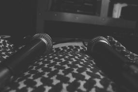 black and white photo of microphone