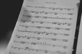 music sheet, black and white, soft focus