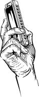 mouth harmonica in male hand, drawing