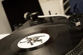 retro vinyl disk on record player