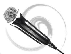 Black and grey shiny microphone at white background with the swirl