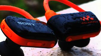 Headphones Sony and water drops