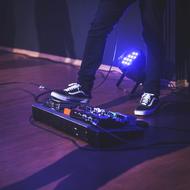 male foot on Footswitch of electric Guitar