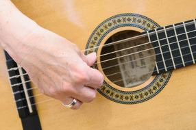 hand plucking guitar