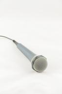 silver microphone on white