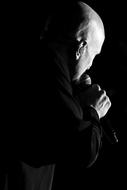 monochrome photo of James Tim singer