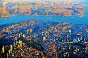 scenic aerial view of city at sea, turkey, Istanbul