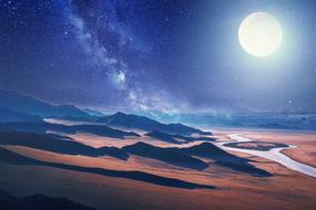 fantasy Landscape on full moon night, digital art