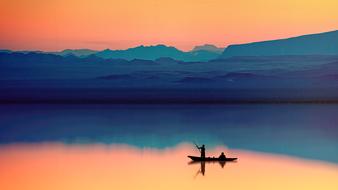 people in Boat at tranquil landscape