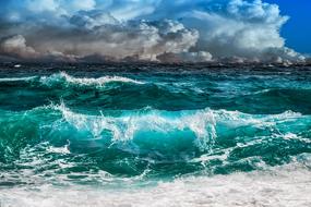 waves in the sea during a thunderstorm