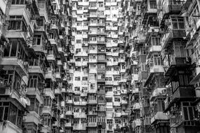 monochrome photo of Hong Kong Skyscrapers in China