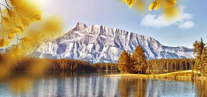 golden lake over mountain lake