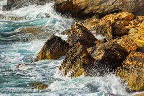 Waves Crushing Rocky coast, cyprus, ayia napa