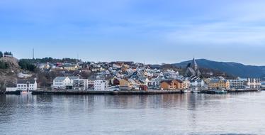 Colorful houses in beautiful Kristiansund, on the shore in Norway