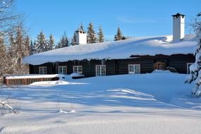 village house in snow