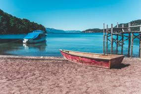 empty beach of a mountain lake