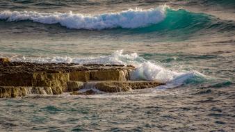 foamy Waves Smashing Rocky Coast, cyprus, ayia napa