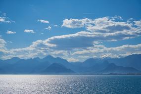 blue Mountains and glossy sea, tranquil Landscape