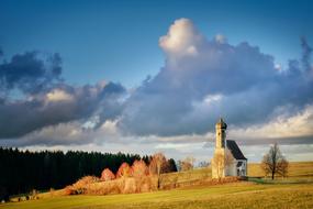 old Chapel on hill side at fall