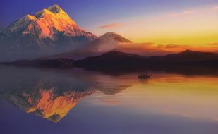 landscape of incredible Lake and Mountains at Sunset